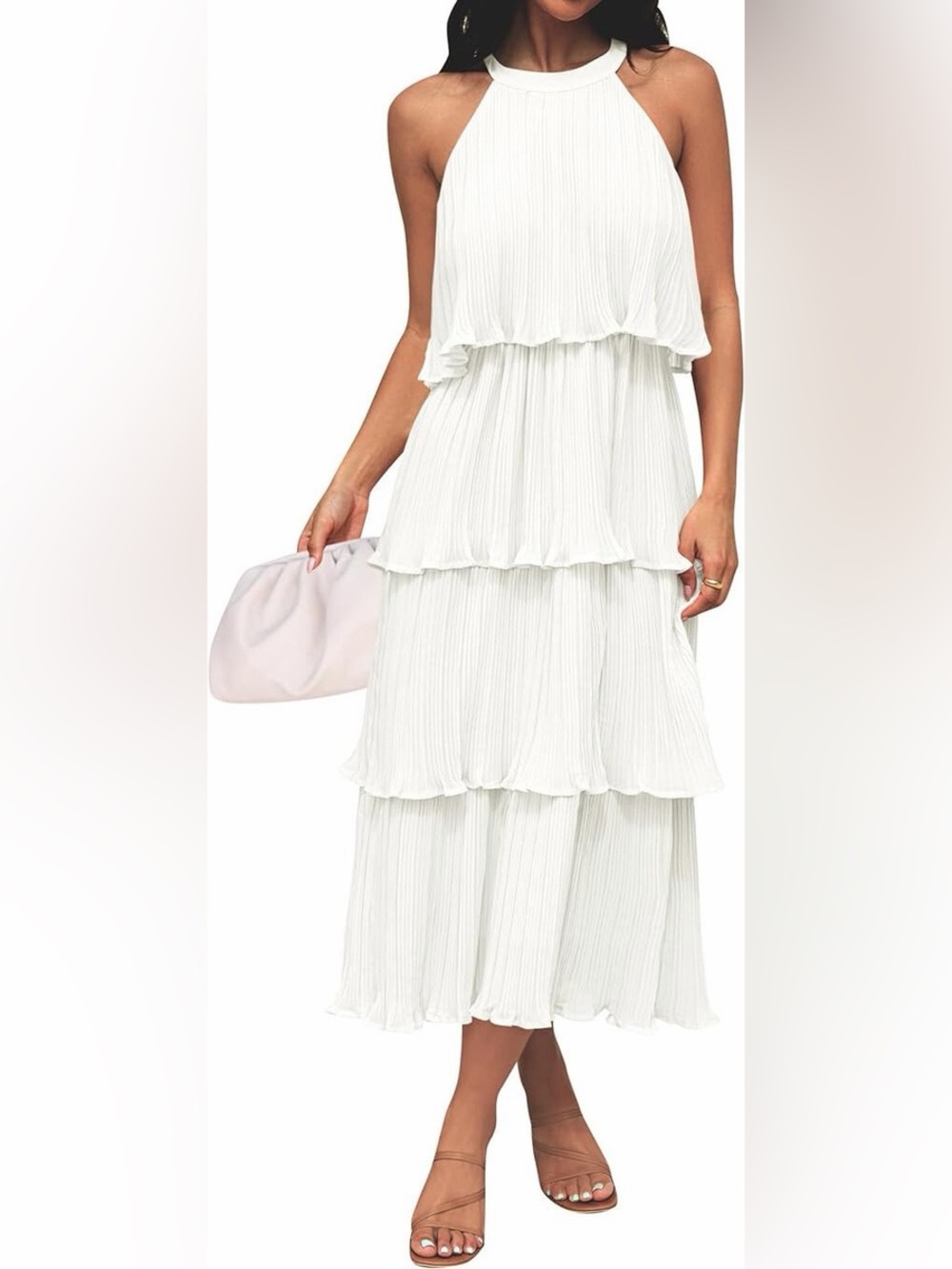 Tiered Halter Maxi Dress in White